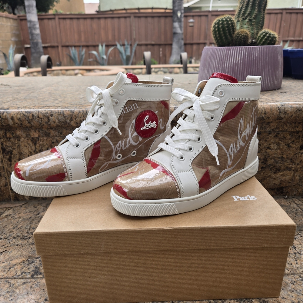 Christian Louboutin Red and White Women's High-Top Sneakers